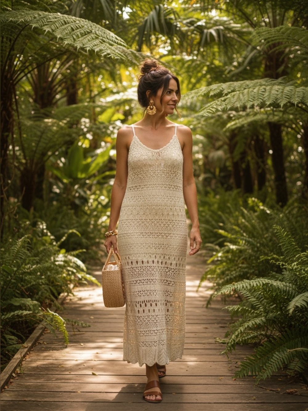 Freshman 1996 Crochet Maxi Slip Dress in Cream